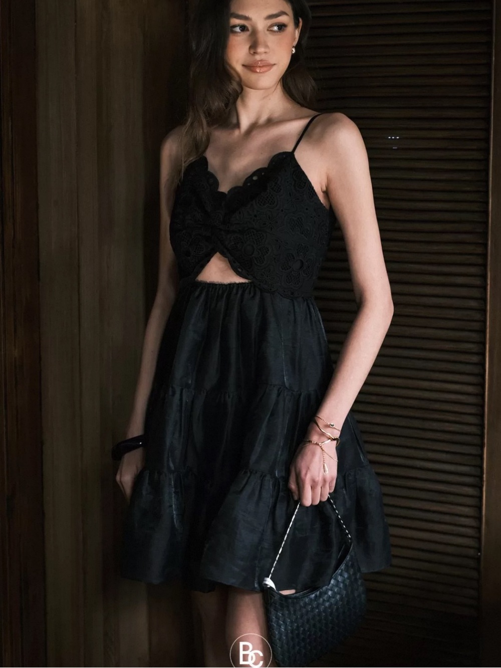 Black Eyelet Cutout Mini Dress